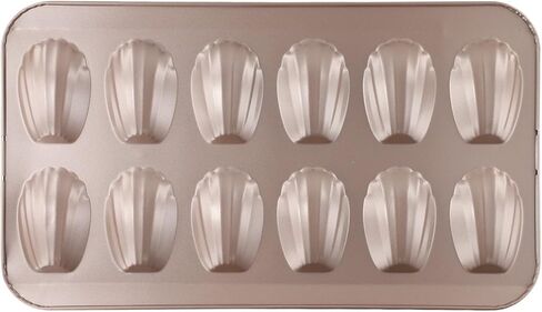 Cake and Cookie Shell Pan, 12-Cavity Stainless Steel Nonstick Bakeware for Cupcakes, for Muffins, Desserts, Oven for Microwave Freezer Dishwasher Safe, Gold in Kuwait