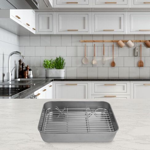 Stainless Steel Baking Pan Tray with Cooling Rack and Cover Set, Rust-Proof Dishwasher Safe, Silvery, 23x17x5cm/26x20x5cm/31x24x5cm for Oven Baking and Kitchen Storage in Kuwait
