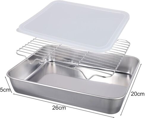Stainless Steel Baking Pan Tray with Cooling Rack and Cover Set, Rust-Proof Dishwasher Safe, Silvery, 23x17x5cm/26x20x5cm/31x24x5cm for Oven Baking and Kitchen Storage in Kuwait