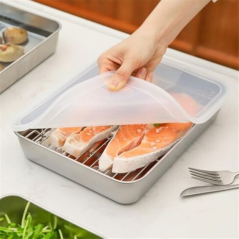 Stainless Steel Baking Tray with Cooling Rack and Lid Set for Oven Baking, Roasting, Cooling, and Kitchen Storage, Rust-Proof and Dishwasher Safe in Kuwait