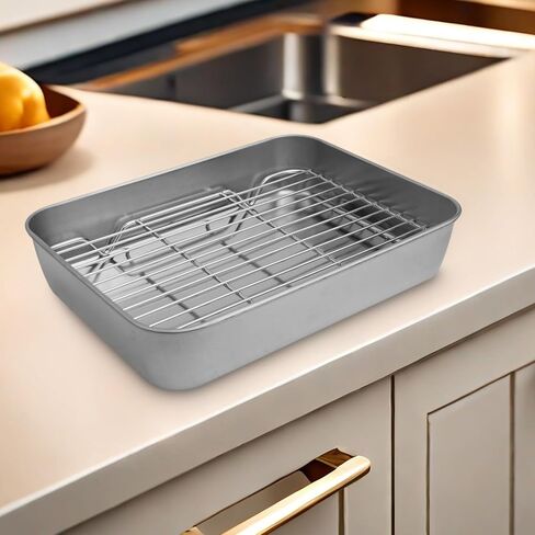 Stainless Steel Baking Tray with Cooling Rack and Lid Set for Oven Baking, Roasting, Cooling, and Kitchen Storage, Rust-Proof and Dishwasher Safe in Kuwait