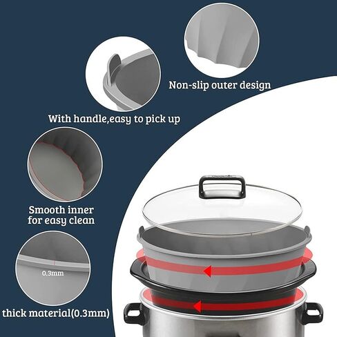 Reusable Silicone Slow Cooker Liner for 6-8 Quart Oval Crock Pot,Dishwasher Safe,Heat Resistant to 440°F,for 28.5 x 21.5 x 13 cm,for Microwave Oven Air Fryer Refrigerator,Black in Kuwait