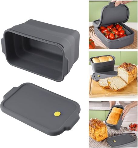 Silicone Loaf Pan with Lid,Non-Stick Foldable Baking Tray for Bread,Meatloaf,Pound Cake,Quiche,Pot Pie,Grey,22.5 x 12.5 x 12.5 cm in Kuwait