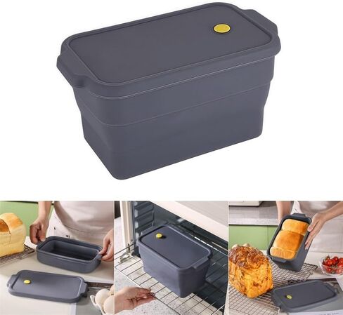 Silicone Loaf Pan with Lid,Non-Stick Foldable Baking Tray for Bread,Meatloaf,Pound Cake,Quiche,Pot Pie,Grey,22.5 x 12.5 x 12.5 cm in Kuwait