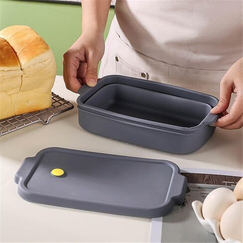 Silicone Loaf Pan with Lid,Non-Stick Foldable Baking Tray for Bread,Meatloaf,Pound Cake,Quiche,Pot Pie,Grey,22.5 x 12.5 x 12.5 cm in Kuwait