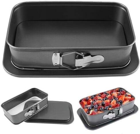 Cake Pan with Removable Bottom, Carbon Steel Rectangular Baking Tin for Cheesecake, Tiramisu, for Mousse, Pizza and for More, 28x18x6.5cm Black in Kuwait
