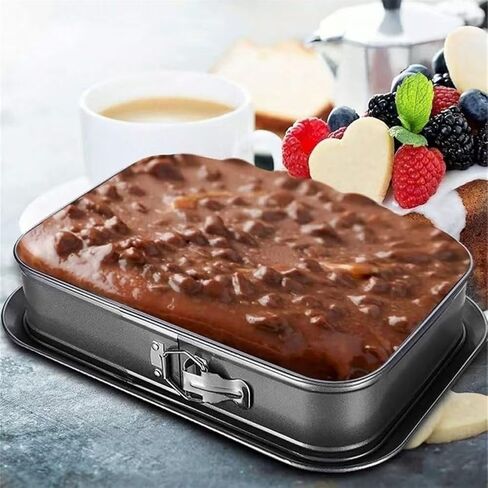 Cake Pan with Removable Bottom, Carbon Steel Rectangular Baking Tin for Cheesecake, Tiramisu, for Mousse, Pizza and for More, 28x18x6.5cm Black in Kuwait