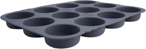 12-Cavity Silicone Hamburger Bun Pan for Baking, 8cm Cup Size, Non-Stick Cake Tray, Dishwasher Safe, Grey in Kuwait