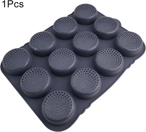 12-Cavity Silicone Hamburger Bun Pan for Baking, 8cm Cup Size, Non-Stick Cake Tray, Dishwasher Safe, Grey in Kuwait