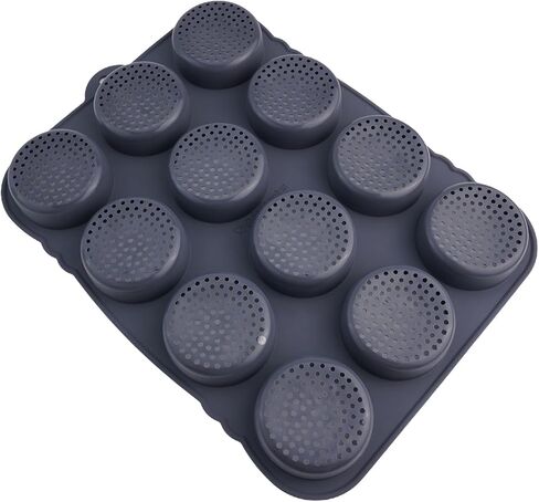 12-Cavity Silicone Hamburger Bun Pan for Baking, 8cm Cup Size, Non-Stick Cake Tray, Dishwasher Safe, Grey in Kuwait