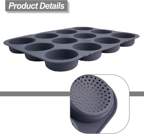 12-Cavity Silicone Hamburger Bun Pan for Baking, 8cm Cup Size, Non-Stick Cake Tray, Dishwasher Safe, Grey in Kuwait