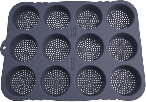 12-Cavity Silicone Hamburger Bun Pan for Baking, 8cm Cup Size, Non-Stick Cake Tray, Dishwasher Safe, Grey in Kuwait
