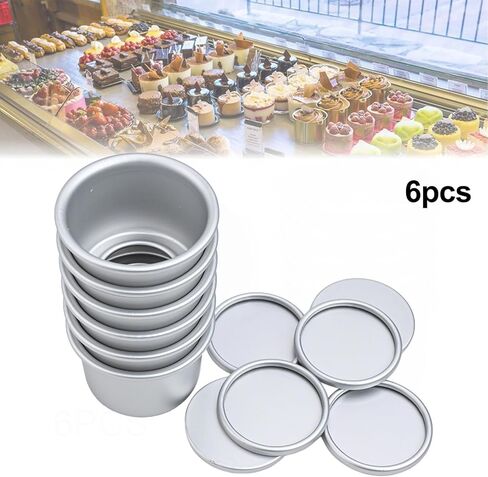Aluminum Alloy for Mini Cake Pan Set with Removable Bottom for Baking Desserts, 2 Inch Round Pudding for Mold, Nonstick Bakeware, Pack of 6 in Kuwait