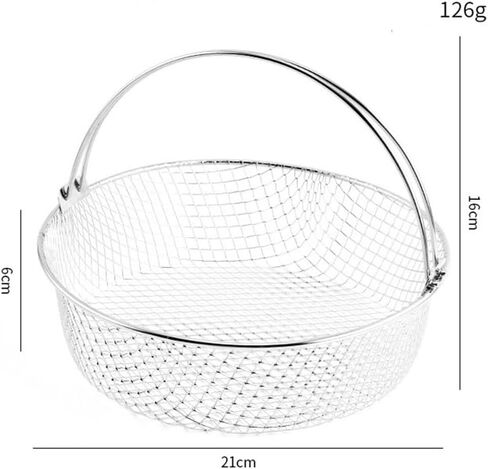 Stainless Steel Air Fryer Basket for 21 cm Fryers,304 Mesh Steamer with Handle,Dishwasher Safe,Even Heating for Frying,Oil-Water Filtering Deep-Fried Food Container in Kuwait