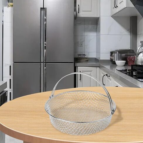 Stainless Steel Air Fryer Basket for 21 cm Fryers,304 Mesh Steamer with Handle,Dishwasher Safe,Even Heating for Frying,Oil-Water Filtering Deep-Fried Food Container in Kuwait