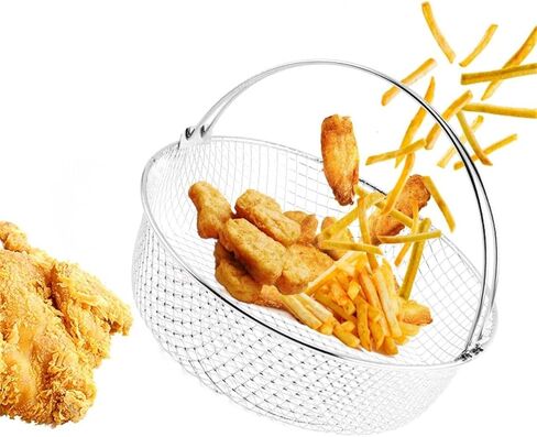 Stainless Steel Air Fryer Basket for 21 cm Fryers,304 Mesh Steamer with Handle,Dishwasher Safe,Even Heating for Frying,Oil-Water Filtering Deep-Fried Food Container in Kuwait