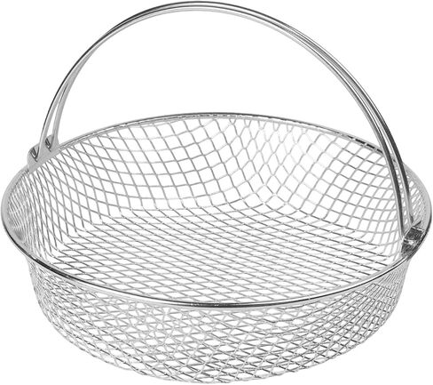 Stainless Steel Air Fryer Basket for 21 cm Fryers,304 Mesh Steamer with Handle,Dishwasher Safe,Even Heating for Frying,Oil-Water Filtering Deep-Fried Food Container in Kuwait