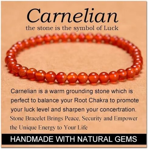 Carnelian Bracelet - Stone of Luck,Stretch Natural Stone Crystal Beads Jewelry Gifts for Women Men Unisex in Saudi Arabia