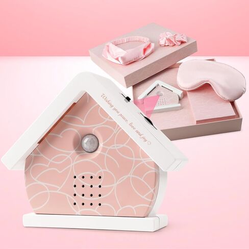 صندوق الطيور الغناء الأصلي، صندوق صوت طبيعي مع مستشعر للحركة - علاج صوتي طبيعي للنوم والاسترخاء | يتضمن قناع نوم حريري، وعصابة رأس وربطة شعر، وسلال هدايا للنساء in Kuwait