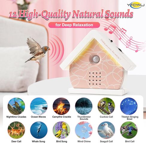 صندوق الطيور الغناء الأصلي، صندوق صوت طبيعي مع مستشعر للحركة - علاج صوتي طبيعي للنوم والاسترخاء | يتضمن قناع نوم حريري، وعصابة رأس وربطة شعر، وسلال هدايا للنساء in Kuwait