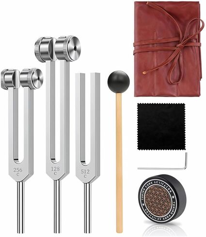 Sound Healing Tuning Fork Set, 128Hz 258Hz 512Hz Frequencies, Weighted and Unweighted with Activator for Meditation, Yoga, Chakra Balancing, Sound Therapy in Saudi Arabia