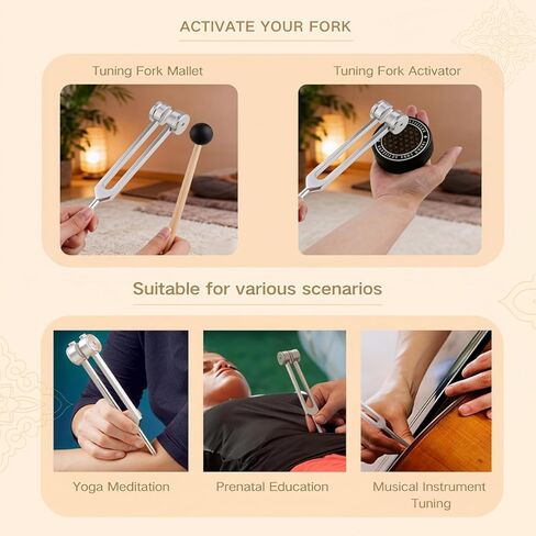 Sound Healing Tuning Fork Set, 128Hz 258Hz 512Hz Frequencies, Weighted and Unweighted with Activator for Meditation, Yoga, Chakra Balancing, Sound Therapy in Saudi Arabia