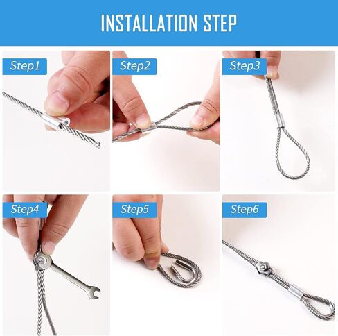 Helffer 98FT 1/8" Heavy Duty String Light Hanging Kit, Bare 304 Stainless Steel Cable Wire Rope Tensioner Kit for Commercial Outdoor Globe Lights, Sun Shade Sail Hardware, Trellis, Clothesline in Kuwait