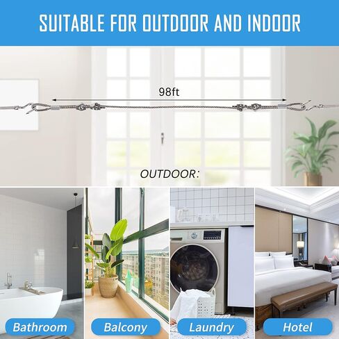 Helffer 98FT 1/8" Heavy Duty String Light Hanging Kit, Bare 304 Stainless Steel Cable Wire Rope Tensioner Kit for Commercial Outdoor Globe Lights, Sun Shade Sail Hardware, Trellis, Clothesline in Kuwait