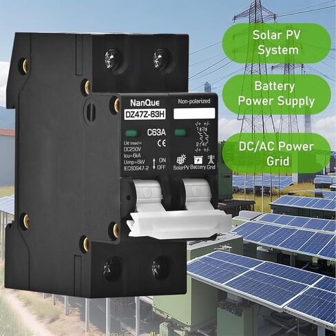 DC 36V to 250V Circuit Breaker 16/20/25/32/40/50/63A - 6kA PV Solar & Battery Protector, AC/DC Short-Circuit Overload Automatic Cut-Off, DIN Rail Mount, Fire-Safe Black Protector (32A) in Saudi Arabia