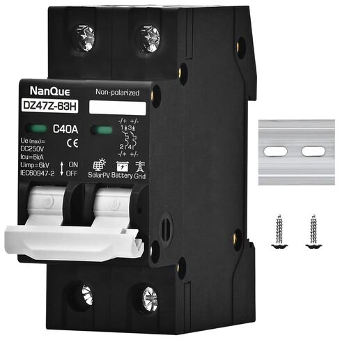 DC 36V to 250V Circuit Breaker 16/20/25/32/40/50/63A - 6kA PV Solar & Battery Protector, AC/DC Short-Circuit Overload Automatic Cut-Off, DIN Rail Mount, Fire-Safe Black Protector (32A) in Saudi Arabia