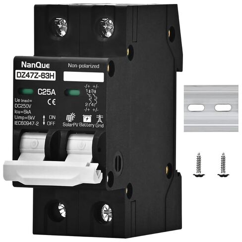 DC 36V to 250V Circuit Breaker 16/20/25/32/40/50/63A - 6kA PV Solar & Battery Protector, AC/DC Short-Circuit Overload Automatic Cut-Off, DIN Rail Mount, Fire-Safe Black Protector (32A) in Saudi Arabia