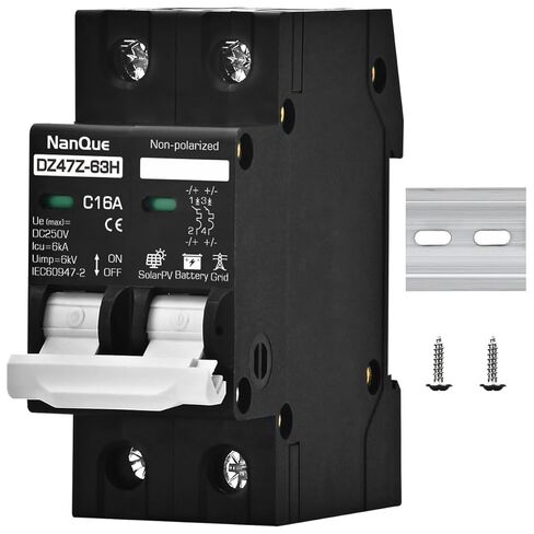 DC 36V to 250V Circuit Breaker 16/20/25/32/40/50/63A - 6kA PV Solar & Battery Protector, AC/DC Short-Circuit Overload Automatic Cut-Off, DIN Rail Mount, Fire-Safe Black Protector (32A) in Saudi Arabia