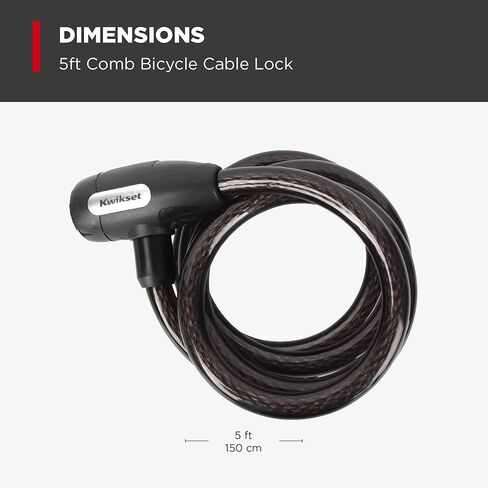 قفل كابل دراجة بمفتاح بطول 5 أقدام من Kwikset، قطر 1/2 بوصة، أمان للدراجة والخارجية، حزمة واحدة، فضي in Kuwait