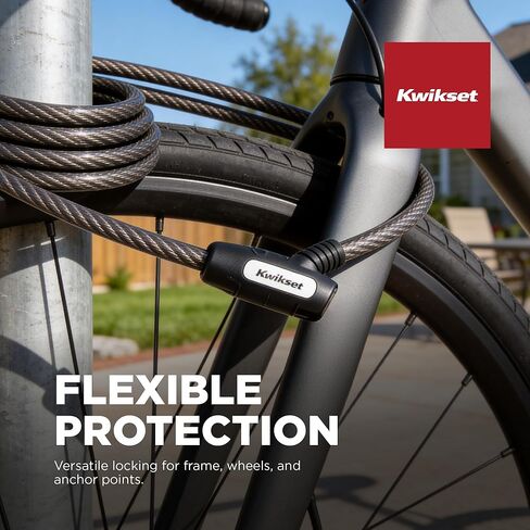 قفل كابل دراجة بمفتاح بطول 5 أقدام من Kwikset، قطر 1/2 بوصة، أمان للدراجة والخارجية، حزمة واحدة، فضي in Kuwait