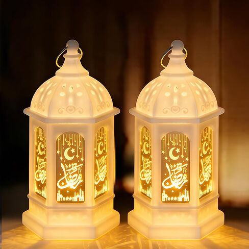 2pcs LED رمضان مصابيح الفوانيس الذهب تصميم القلعة القمر التصميم للهدايا العيد مبارك ، والزخارف المنزلية ، والجدول ، والجدار ، والقطاعات المركزية العيد in Kuwait