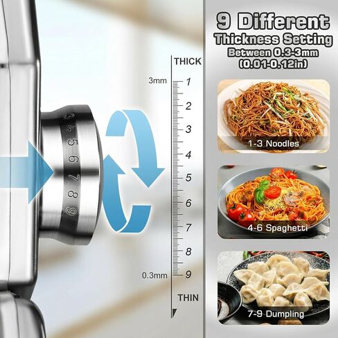 ماكينة صنع المعكرونة سيلنوفو، ماكينة صنع المعكرونة 180 دوارة، 9 إعدادات سمك قابلة للتعديل، ماكينة صنع المعكرونة 2 في 1 مع بكرات وقطاعة، مثالية للسباغيتي أو الفيتوتشيني أو اللازانيا أو الزلابية باللون الفضي in Kuwait