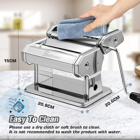 ماكينة صنع المعكرونة سيلنوفو، ماكينة صنع المعكرونة 180 دوارة، 9 إعدادات سمك قابلة للتعديل، ماكينة صنع المعكرونة 2 في 1 مع بكرات وقطاعة، مثالية للسباغيتي أو الفيتوتشيني أو اللازانيا أو الزلابية باللون الفضي in Kuwait