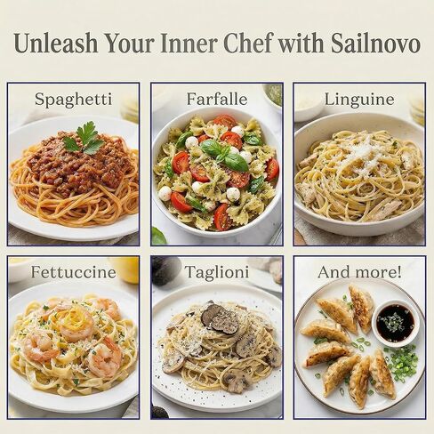 ماكينة صنع المعكرونة سيلنوفو، ماكينة صنع المعكرونة 180 دوارة، 9 إعدادات سمك قابلة للتعديل، ماكينة صنع المعكرونة 2 في 1 مع بكرات وقطاعة، مثالية للسباغيتي أو الفيتوتشيني أو اللازانيا أو الزلابية باللون الفضي in Kuwait