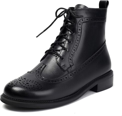 SEIFIN Women's Wingtip Oxford Boot Combat Boots Side Zip Ankle Motorcycle Boots Dressy Lace Up Wingtip Brogue Short Booties in Kuwait