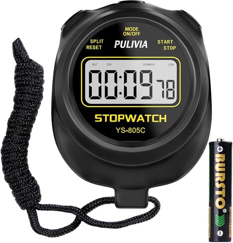 Stopwatch Timer with Countdown, Simple Operation Digital Stop Watch for Sports, Countdown-Alarm, Button-Sound, Replaceable AAA Battery, Black in Kuwait