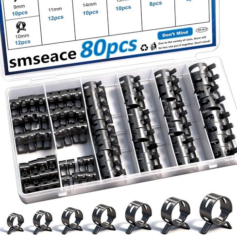 SMSEACE 80pcs 8 أحجام من خرطوم الربيع المشابك مجموعة التشجيع 7 9 10 11 14 15 16 18 مم مشبك خرطوم التوتر الثابتة المستخدمة لخط الوقود ، خرطوم الفراغ ، خرطوم خرطوم خرطوم مخطوب الطقم طقم in Saudi Arabia
