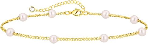 Gold/Silver Pearl Bracelets for Women Dainty Pearls Beaded Chain Tiny Pearls link Chain Cute Simple Pearl Bracelet Jewelry Gift for Women in Kuwait