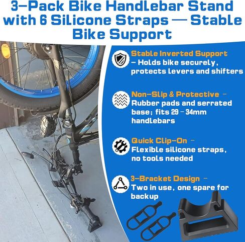 (3-Pack) Bike Handlebar Stand with 6 Silicone Straps, Quick-Release Bracket for 29–34mm Grips, Stable Clip-On Support for Inverted Parking & Bike Maintenance, MTB Road & E-Bike Repair Tool in Saudi Arabia