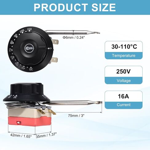 MECCANIXITY 2pcs Temperature Control Switch 250V, 16A 30-110°C Capillary Thermostat Temperature Control Switch for Oven Fryers Refrigerator Heaters in Saudi Arabia