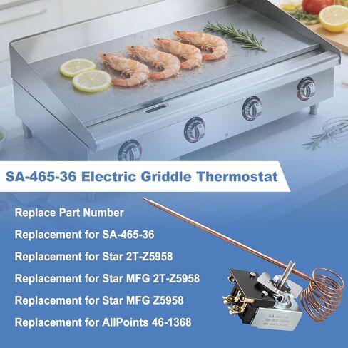 SA-465-36 Electric Griddle Thermostat, Compatible with Star Max Griddle 2T-Z5958 MFG 2T-Z5958 MFG Z5958 Thermostat Control Replacement for AllPoints 46-1368,Temp 100-450F in Kuwait