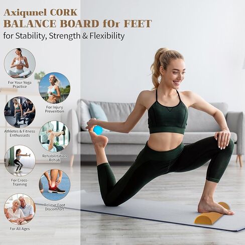 Upgraded Balance Trainer, Cork Balancing Board with User Guide-12In, Foot Ankle Strengthener Calf Stretcher, Plantar Fasciitis Bunion Arch Relief, Stability Trainer Double Leg Foot Strength Equipment in Kuwait