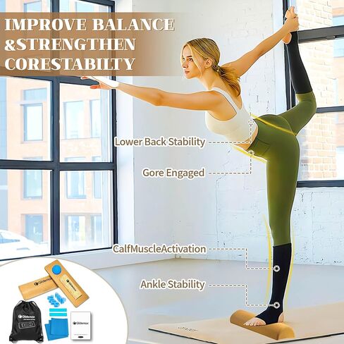 Upgraded Balance Trainer, Cork Balancing Board with User Guide-12In, Foot Ankle Strengthener Calf Stretcher, Plantar Fasciitis Bunion Arch Relief, Stability Trainer Double Leg Foot Strength Equipment in Kuwait