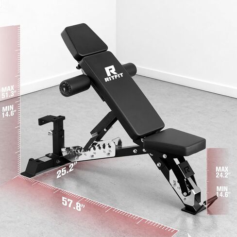 مقعد وزن قابل للتعديل من RitFit مكون من 3 أقسام، مقعد تمرين بسعة 1600 رطل لصالة الألعاب الرياضية المنزلية، 21 مستوى من الضغط على المقعد مع بطانة سميكة، معدات تمرين قابلة للطي لتدريب القوة in Kuwait