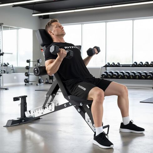 مقعد وزن قابل للتعديل من RitFit مكون من 3 أقسام، مقعد تمرين بسعة 1600 رطل لصالة الألعاب الرياضية المنزلية، 21 مستوى من الضغط على المقعد مع بطانة سميكة، معدات تمرين قابلة للطي لتدريب القوة in Kuwait