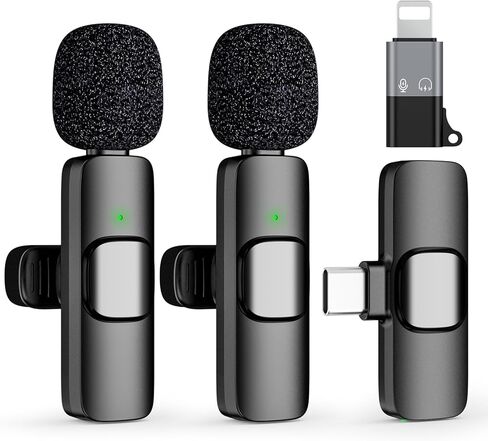 Mini Wireless Lavalier Microphone for iPhone, iPad, Android Phone, Clip on Omni Lav Mic for Video Recording, Tiktok, YouTube, Vlog - Noise Reduction Lapel USB C Bluetooth Mic for Recording in Saudi Arabia